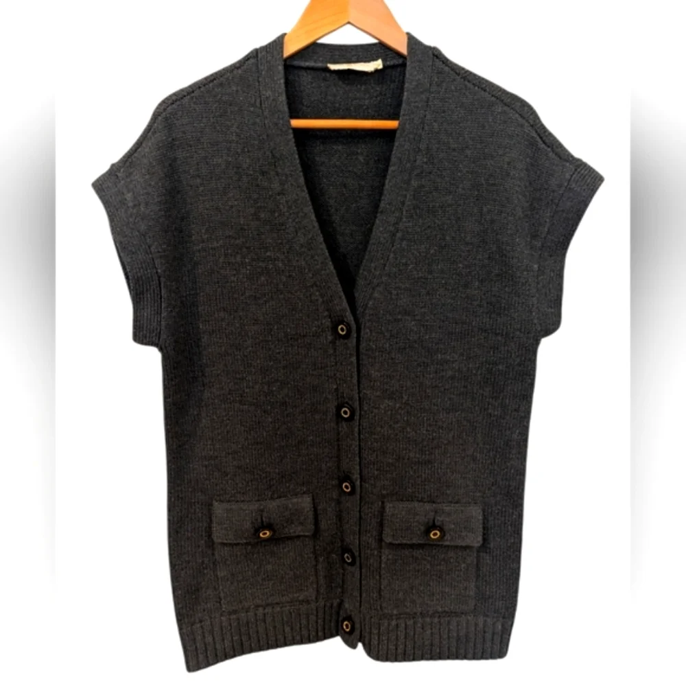 Tory Burch Dark Charcoal Button-Front Knit Vest